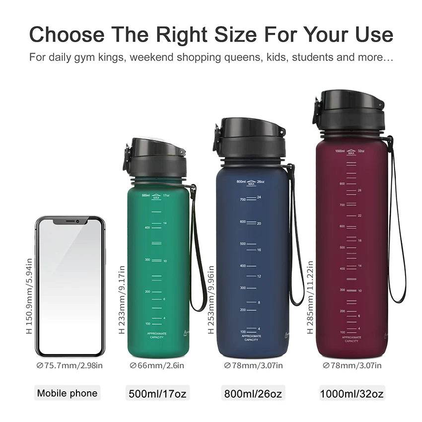 Sweatmode ™ Leakproof Sports Water Bottle – 500/800/1000ml, BPA-Free, Perfect for Gym & Outdoors